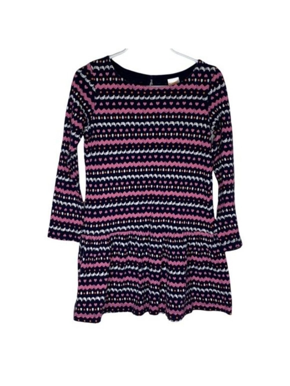 Gymboree Girls Dress Size 7 Long Sleeve Hearts Navy Pink Knit